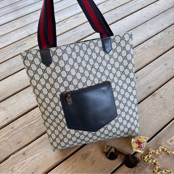 Gucci Vintage Sherry Line Supreme GG Tote Marmont Navy - Picture 1 of 16
